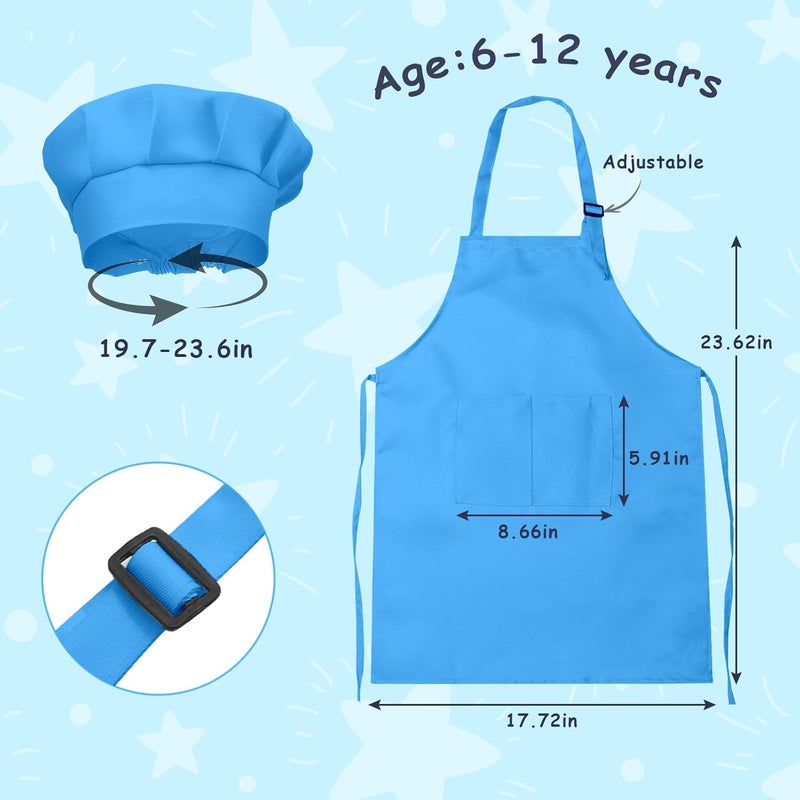 IAGBIBUI Kids Apron and Chef Hat Set, 16 Pieces Boys Girls Kids Apron with 2 Pockets Adjustable for Cooking Classroom Baking Painting, 6-13 Years, Multicolor - Image 2
